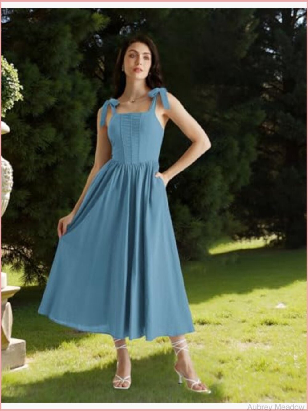 Renaissance Corset Dress Square Neck Cottagecore Fishbone Sundress A-Line Maxi - Picture 2 of 7